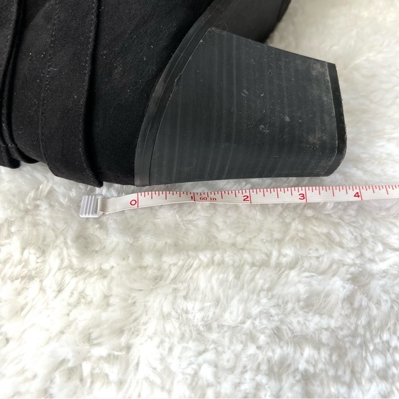 Rampage Promise Block Heel Peep Toe Ankle Bootie Side Bow Black Velvet - Picture 6 of 7